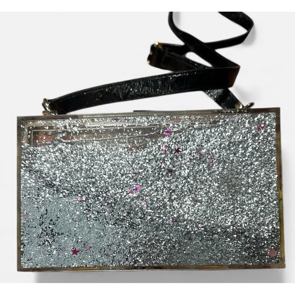 Skinnydip Silver Glitter Liquid Clear Box Purse Shoulder Bag Star Hearts Pink - Picture 2 of 4